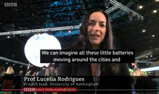 Still from BBC interview of EV-elocity's project lead Lucelia Rodrigues